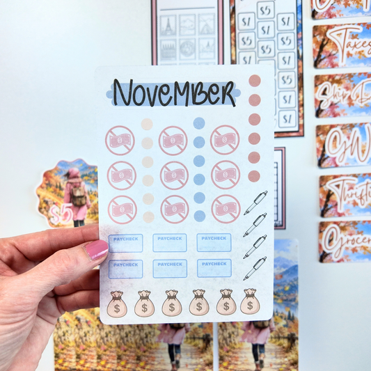 November Budget $20 Bundle Autumn Escapes | Savings Challenges & Cash Stuffing Supplies