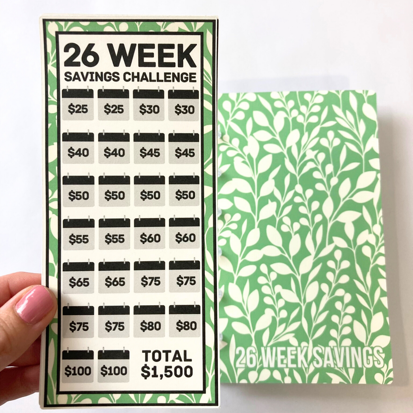 26 Week Savings Challenge Binder | $1,500 Savings | Garden Green Design | A6 Disc Binder | Cash Budgeting | Money Binder