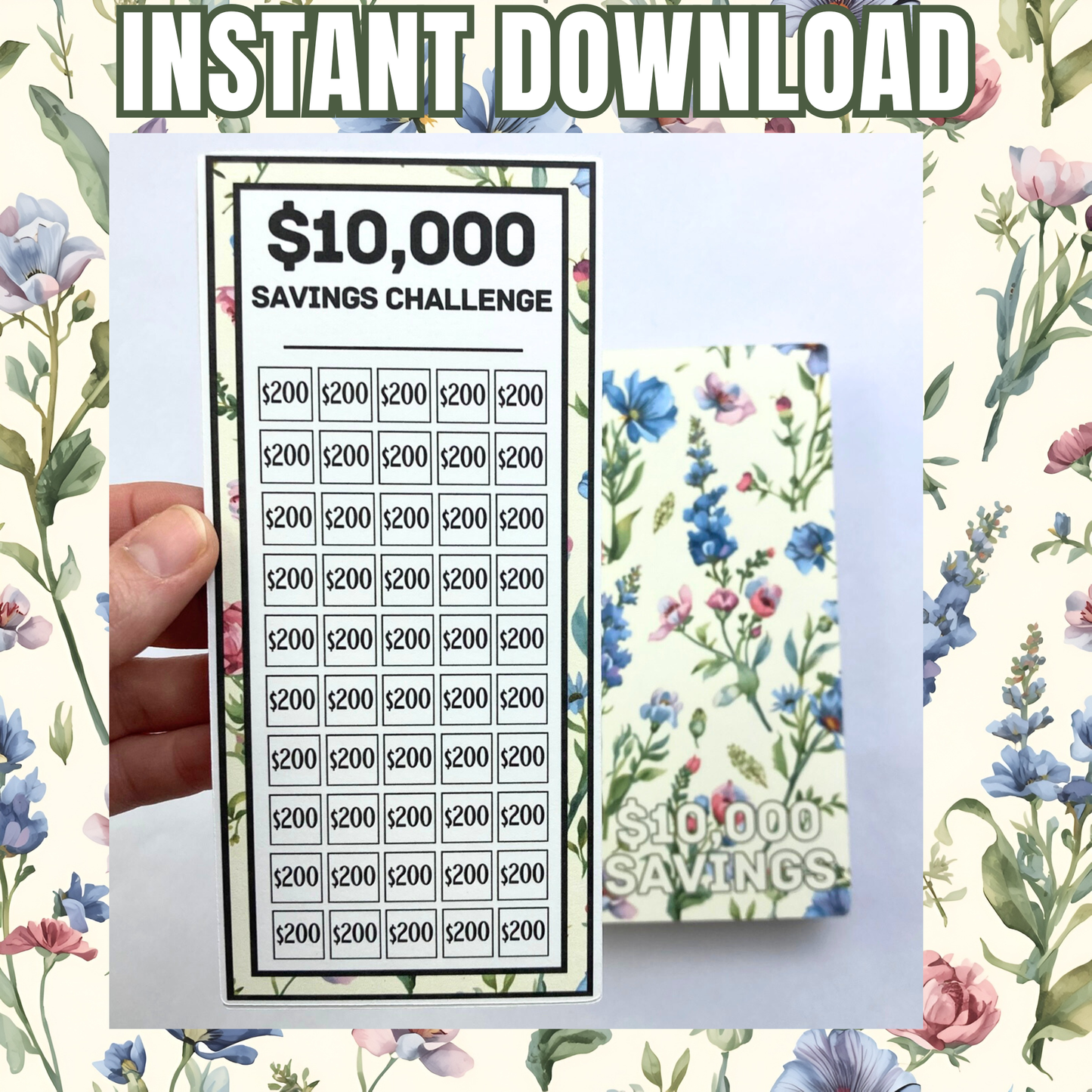 Cottage Bouquet | 10,000 Savings Challenge Binder | Cash Budgeting | Money Binder | PDF PNG STUDIO3 Files | Digital Download