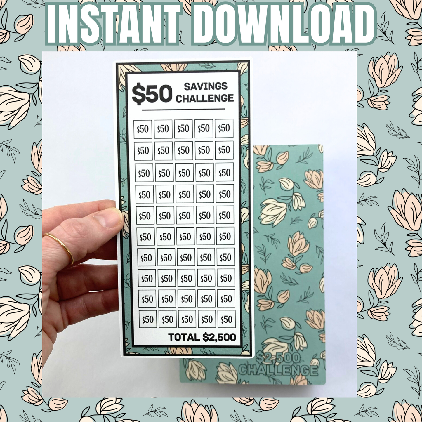 50 Dollar Savings Binder Antique Green Design | A6 Disc Binder | Cash Budgeting | Money Binder | PDF PNG STUDIO3 Files | Digital Download