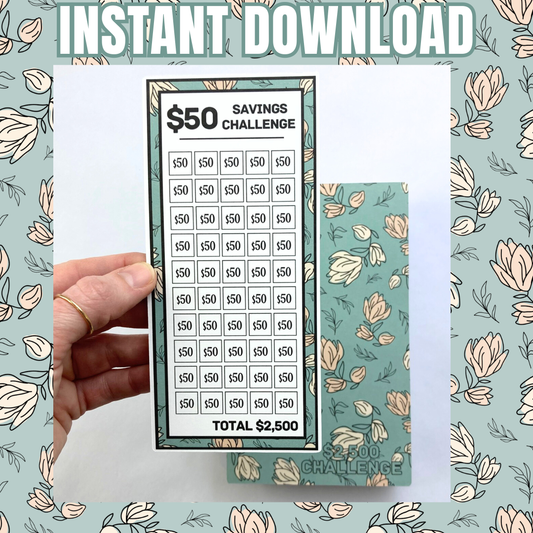 50 Dollar Savings Binder Antique Green Design | A6 Disc Binder | Cash Budgeting | Money Binder | PDF PNG STUDIO3 Files | Digital Download