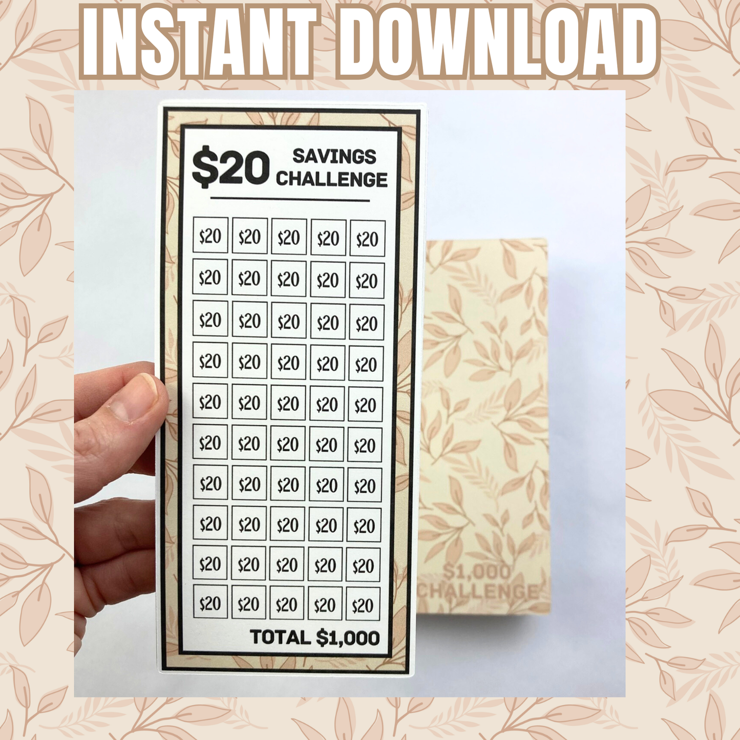 20 Dollar Savings Binder Vintage Linen Design | Cash Budgeting | Money Binder | PDF PNG and STUDIO3 Files | Digital Download