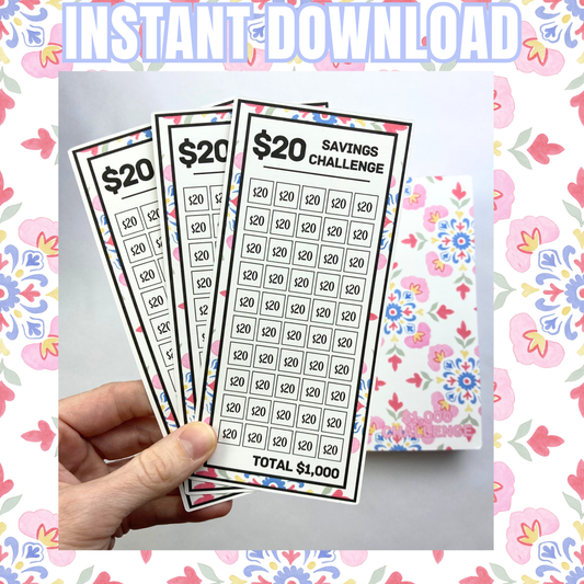 20 Dollar Savings Binder Spring Design | Cash Budgeting | Money Binder | PDF PNG and STUDIO3 Files | Digital Download