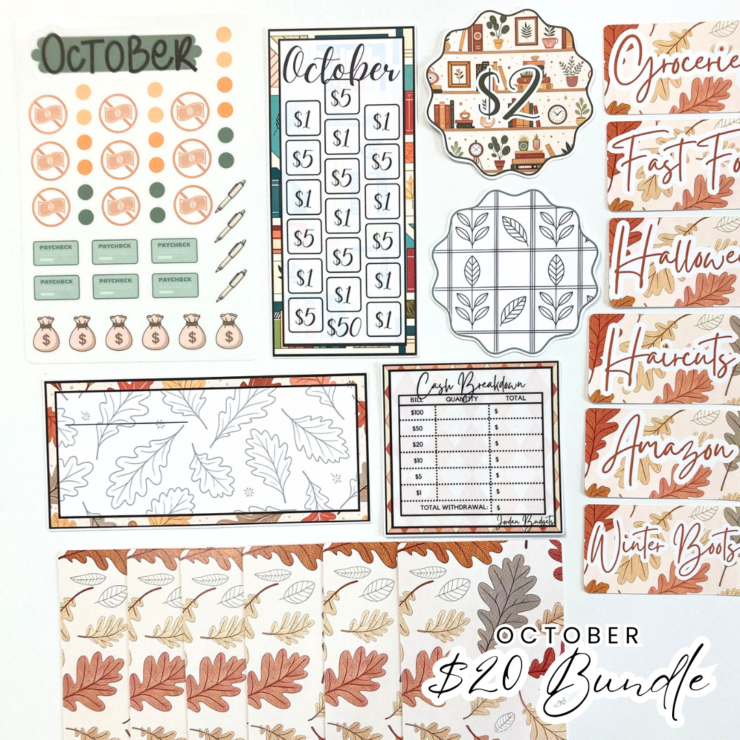 *PREVIEW ONLY, LISTING GOES LIVE 9/4 @ 10AM VERY LIMITED QUANTITY* October Budget $20 Bundle Colorful Cozy | Savings Challenges & Cash Stuffing Supplies