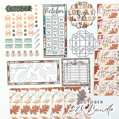 *PREVIEW ONLY, LISTING GOES LIVE 9/4 @ 10AM VERY LIMITED QUANTITY* October Budget $20 Bundle Colorful Cozy | Savings Challenges & Cash Stuffing Supplies