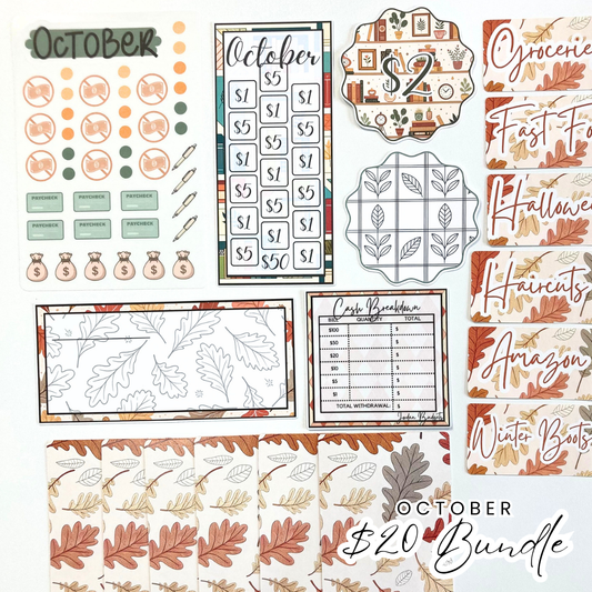 October Budget $20 Bundle Colorful Cozy | Savings Challenges & Cash Stuffing Supplies