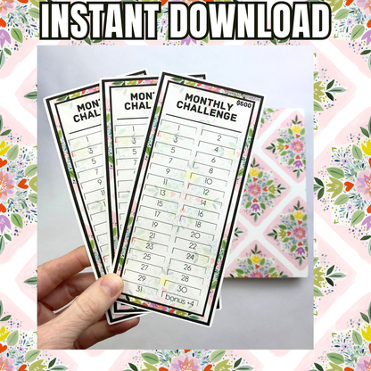 Monthly Challenge Binder Spring Design | 500 Dollar Savings | Cash Budgeting | A6 Size | PDF PNG STUDIO3 Files | Digital Download