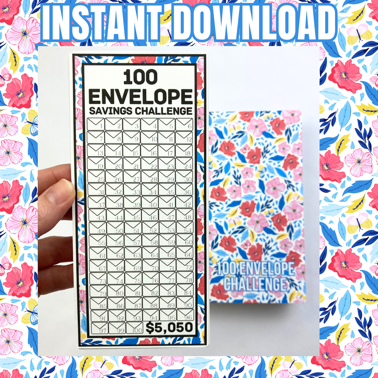 100 Envelope Be Happy Design | $5,050 Savings Binder | PDF PNG and STUDIO3 Files | Digital Download