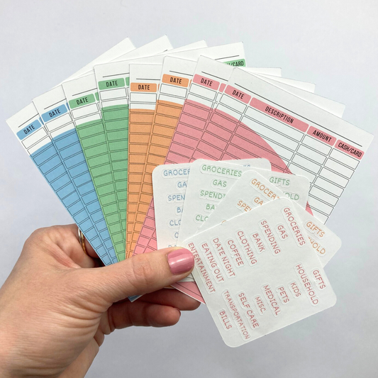 A7 Trackers & Labels | 8 Trackers & 18 Labels | 3 Color Options | Cash Budgeting | No Binder