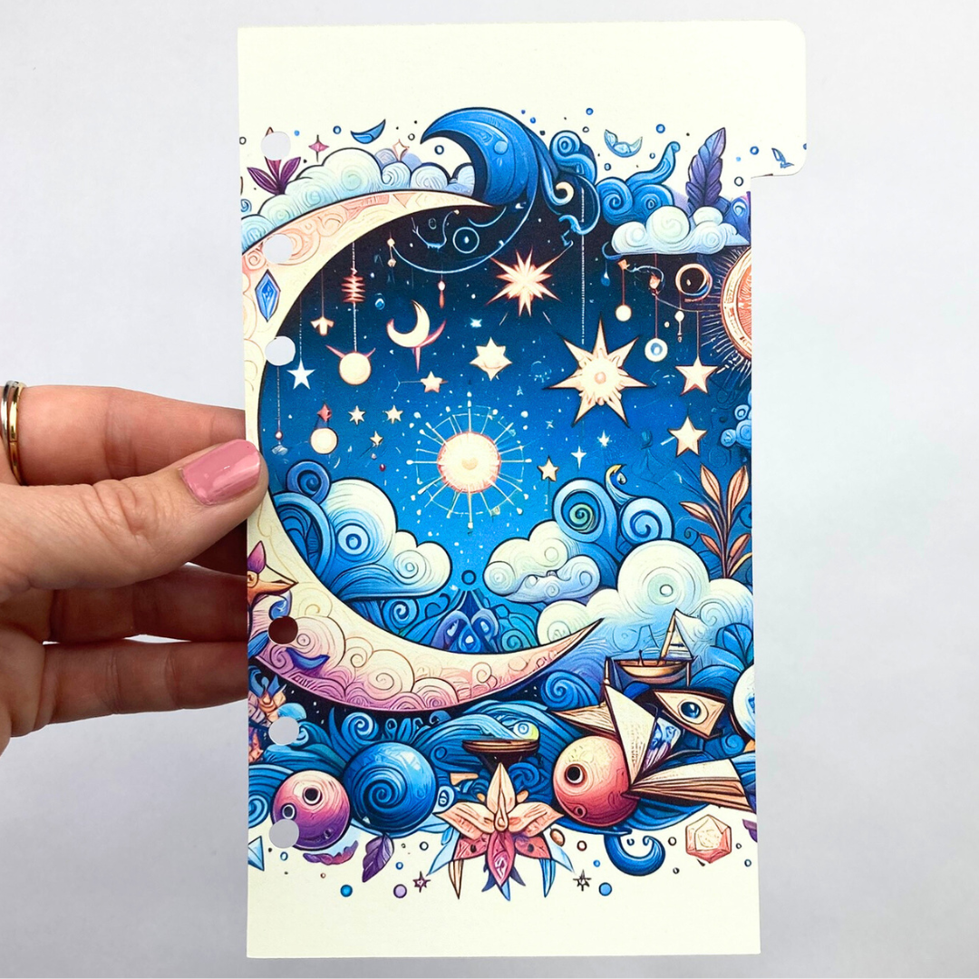 Celestial $1, $5, $10, $20, $50, $100 Dollar Savings Challenge Cards & Divider | 12 A6 Size Savings Challenge Cards | Cash Budgeting