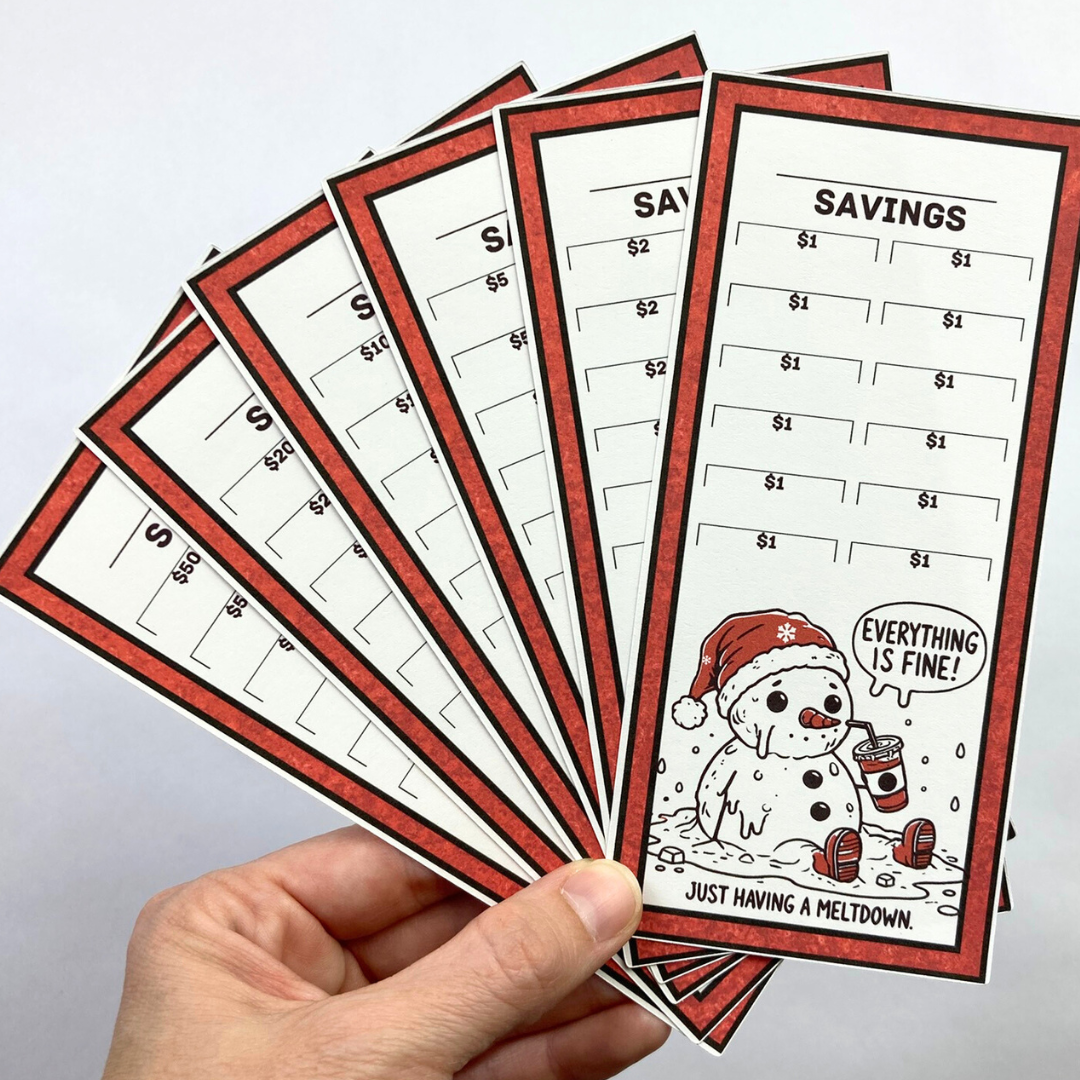 Everything Is Fine Savings Challenge Cards | 12 A6 Size Savings Challenge Cards | Physical Shipped Item | Holiday Line