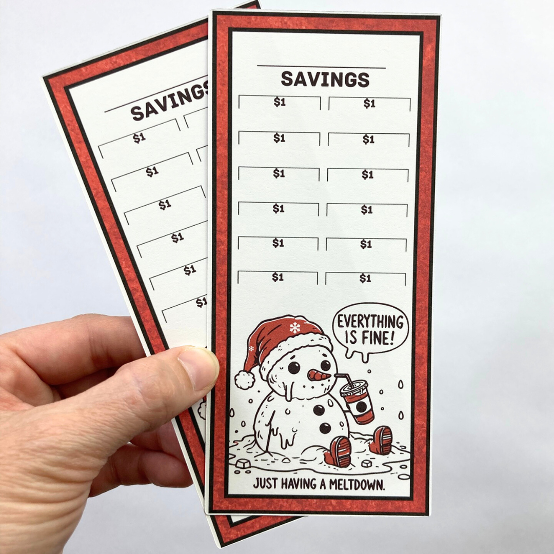Everything Is Fine Savings Challenge Cards | 12 A6 Size Savings Challenge Cards | Physical Shipped Item | Holiday Line