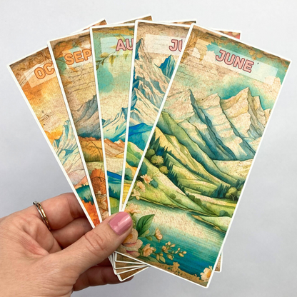 12 Month Cards with Cardstock Binder Cover | Physical Shipped Item | Mountains Designs