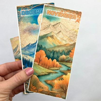 12 Month Cards with Cardstock Binder Cover | Physical Shipped Item | Mountains Designs