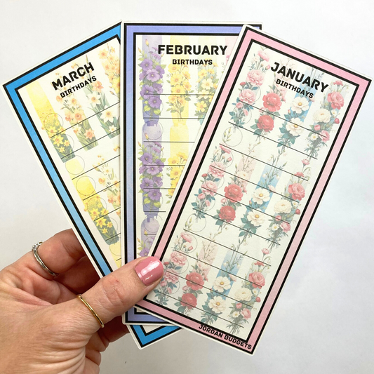Birthday Flowers Savings Challenge Set | 12 A6 Size Savings Challenge Cards | Physical Shipped Item