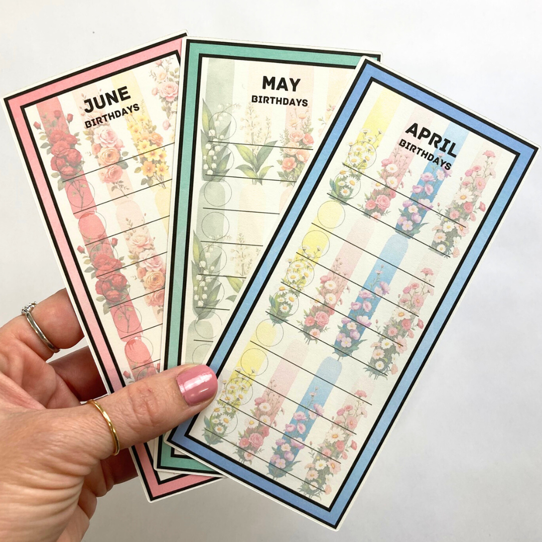 Birthday Flowers Savings Challenge Set | 12 A6 Size Savings Challenge Cards | Physical Shipped Item