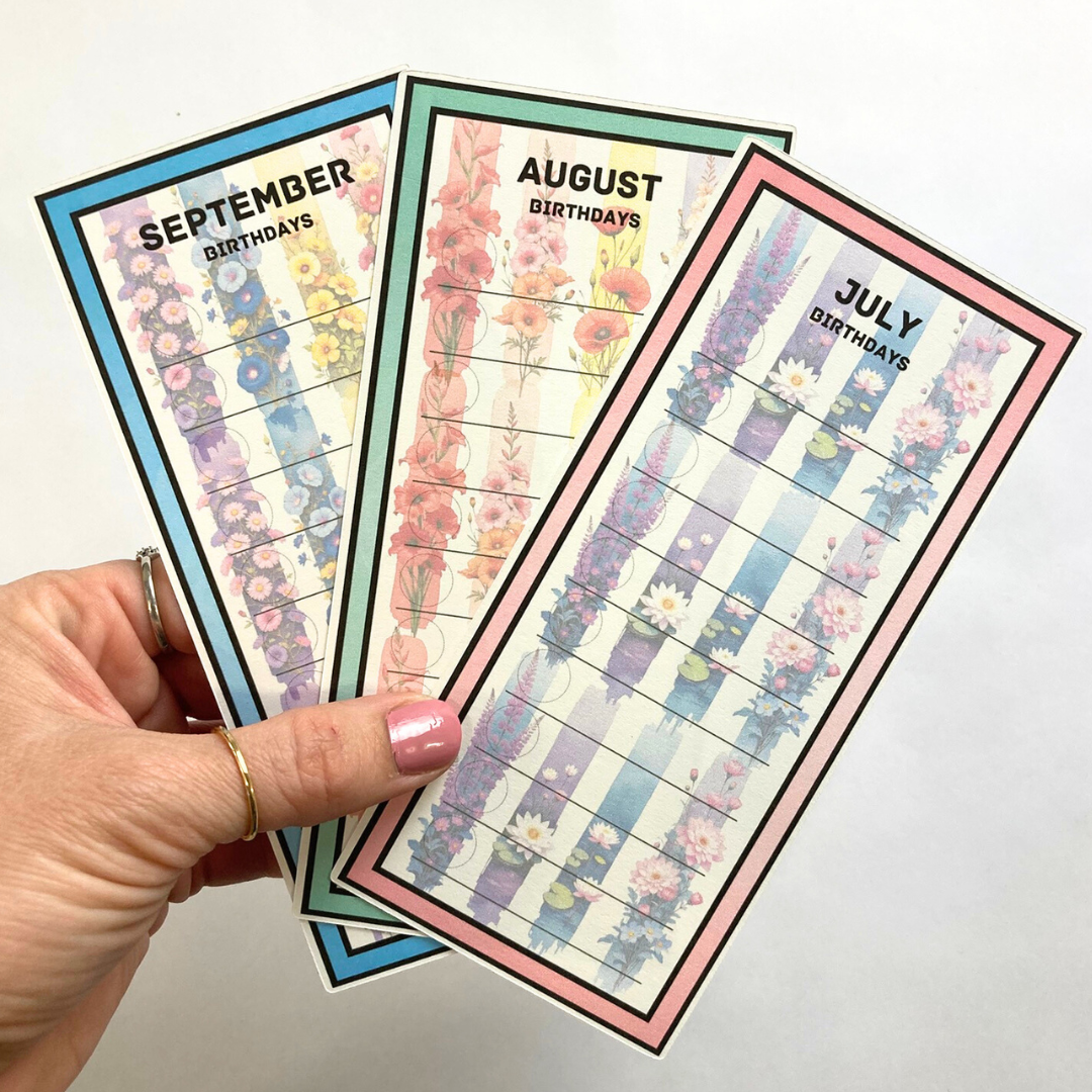 Birthday Flowers Savings Challenge Set | 12 A6 Size Savings Challenge Cards | Physical Shipped Item